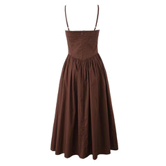 New Women Sexy Elegant Coffee White Sling Long Dress Low Waist Fit And Flare Summer Party Maxi Dresses Cotton Robe