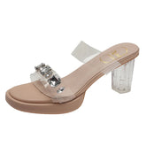Chunky Platform High Heels Sandals Women Summer Shiny Crystal Transparent Pvc Sandals Woman Clear Thick Heeled Party Shoes