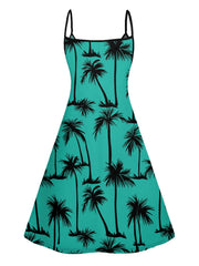 2025 Women's Beach Dresses Palm Tree Print Hawaii Vacation Dress Spaghetti Strap V Neck A Pendulum Mini Dress