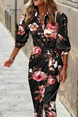Ingvn - Fashion Print Patchwork Turndown Collar Shirt Dress Dresses(9 colors)