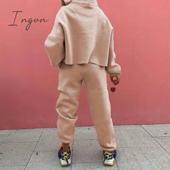 Ingvn - Fashion Loose Casual Hoodie Suit Two Piece Set Womens Tracksuits Womens Solid Color Two Piece Sets Thick Warm Suits