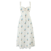 New Fashion Women Floral Print A-line Midi Elegant Party Dresses Sexy Wide Straps Lace Spliced Holiday Summer Dress