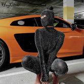 Long Sleeve Solid Backless Sequin Skinny Jumpsuit Autumn Winter Women Fashion Sexy Streetwear Casual Romper