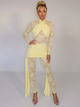 Sexy Lace Jumpsuit Women Sheer Lace Patchwork Long Sleeve Jumpsuits Female Elegant Draped Ruched Skinny Jumpsuit