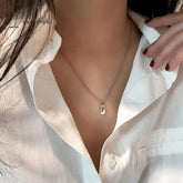 New Fashion Simple Lucky 7 Square Pendant Stainless Steel Necklace for Women Niche Design Elegant Party Jewelry Gifts