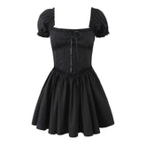 New Women Sexy Off Shoulder White Mini Dress Short Sleeve Low Waist Lace Up Back Sweet Summer Dresses Cotton Robe
