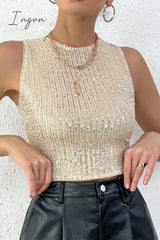 Sexy Solid Sequins Sequined O Neck Tops