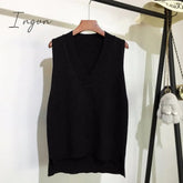 Ingvn - Autumn Women's Sweater Vest V-neck Sleeveless Irregular Casual Loose Knitted Pullover Tops Female Outerwear