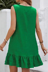 Ingvn - Elegant Solid Flounce Fold Oblique Collar Sleeveless Dress Dresses