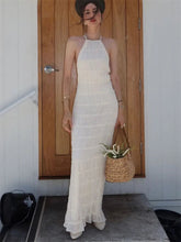 Spring Fashion Patchwork Long Dress For Women Lace-Up Backless High Waist Solid Holiday Beach Dress Ladies Maxi Dress