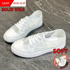 Women's Flower Pattern Sneakers, Breathable Mesh Lace Up Outdoor Shoes, Lightweight Low Top Shoes