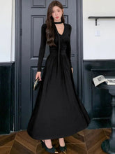 Elegant Solid Pleated Knitted Dress for Women Autumn V-Neck Long Sleeve Slim Party A-Line Chic Vestidos Female Evening Dresses
