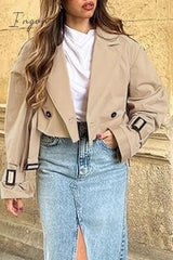 Ingvn - Street British Style Solid Buttons Turndown Collar Outerwear