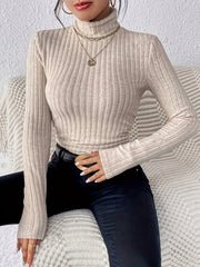 Stylish Ribbed Turtleneck Sweater for Women - Soft, Long Sleeve, Solid Color, Machine Washable, Breathable, and Comfortable - Perfect for Fall and Winter Seasons