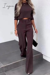 Ingvn - Casual Solid Pocket Half A Turtleneck Half Sleeve Two Pieces