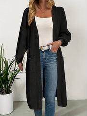 Elegant Warm Knit Cardigan for Women - Solid Color, Long Sleeve & Length, Durable and Cozy for Fall/Winter