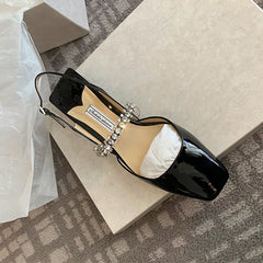 Rimocy Shining Sequins Square Heels Sandals Women Fashion Crystal Strap Party Shoes Woman Sqaure Toe Bling Low Heeled Pumps