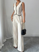Contrast Trim V-Neck Vest and Pants Set