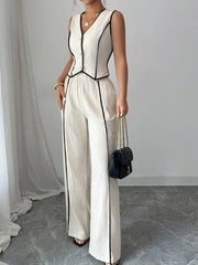 Contrast Trim V-Neck Vest and Pants Set