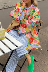 Ingvn - Elegant Floral Patchwork Contrast O Neck Outerwear