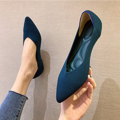 Women's Shoes Large 42 and 43 Spring and Autumn Fashion Knitted Breathable Non slip Pointed Flat Shoes