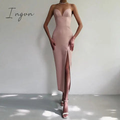Ingvn - New Summer Women White Bodycon Bandage Dress Sexy V Neck Spaghetti Strap Club Celebrity Evening Runway Party Maxi Dresses