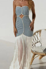 Sexy Geometric Print Hollow Out Tassel Strapless Strapless Dresses
