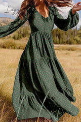 Ingvn - Elegant Floral Patchwork V Neck Printed Dress Dresses