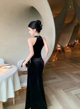 Vintage Luxurious Evening Wedding Party Black Long Dresses for Women Elegant Bodycon Mesh Patchwork Velvet Prom Female Clothing