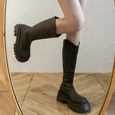 Ingvn Vintage Platform Women Knee High Boots Fashion Back Zippers Shoes Autumn Winter Thick Heel Ladies Knight Long Booties