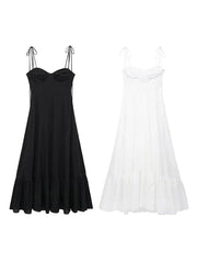 Female Beach Style Dress White Sling Sleeveless Backless Lace-Up Decoration Zipper Summer Fashion Women Long Dresses