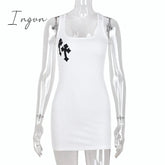 Ingvn - Cross Print White Sexy Dress For Women Summer Sleeveless Square Collar Tank Mini Dress Casual Party Y2K Bodycon Dresses
