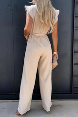 Ingvn - Casual Solid Flounce O Neck Straight Jumpsuits(3 colors)