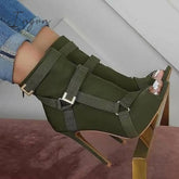 Ingvn - Back Zip Peep Toe Stiletto Heel Ankle Boots