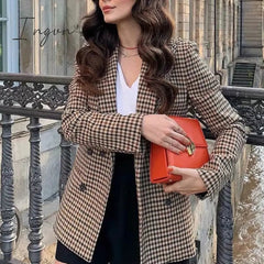 Ingvn - Fashion Autumn Women Plaid Blazers and Jackets Work Office Lady Suit Slim Double Breasted Business Female Blazer Coat Talever