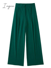 Ingvn - Women Fashion Solid High Waist Wide Leg Pants Suit Female Casual Front Zipper With Pockets Ladies Loose Long Trousers