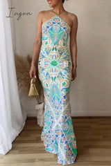 Ingvn - Sexy Bohemian Geometric Printing Halter Printed Dress Dresses