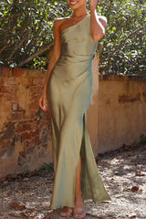 Ingvn - Sexy Solid Backless High Opening Oblique Collar Dresses