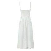 Elegant Women Midi Long White Sling Dress Sexy Sleeveless A-line Summer Holiday Party Dresses Female Robe