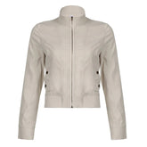 Patchwork Zip-up Cropped Jacket y2k Streetwear Full Sleeve Turtleneck Pockets Coat for Women Vintage 2000s Clothing Basic