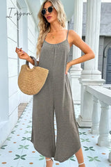 Ingvn - Round Neck Pocketed Sleeveless Jumpsuit