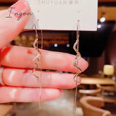 Fashion Luxury Bling Zircon Spiral Long Tassel Earrings for Women Exquisite Silver Needle Studs Sweet Elegant Party Gifts