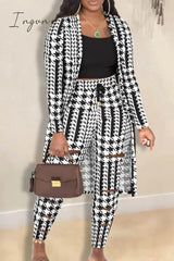 Ingvn - Black White Elegant Print Patchwork Draw String O Neck Plus Size Three Pieces