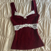 90s Vintage Cutest Lace Trim Camis Women Aesthetic Grunge Slim Fit Milkmaid Vest 00s Retro Y2k Cottage Crop Top Coquette Clothes