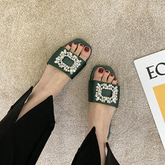 Women's Slippers Summer Rhinestones Flat Elegant Sandals Female Fashion Outdoor Beach Shoes Slides Chanclas Mujer Playa