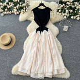 Women Chic Elegant patchwork mesh O-neck Ruched Long dress Sexy Evening Fashion women clothing