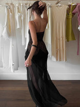 Lace Spaghetti Strap Sexy Maxi Dress Women Fashion Patchwork Sleeveless Backless See Through Club Party Long Dress