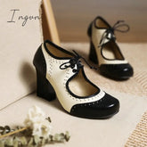 Ingvn - Women's Heels Hand Stitching Vintage Shoes Boho Bohemia Beach Party Outdoor Daily Summer Cone Heel Round Toe Vacation Cute Elegant Leather Buckle Color Block White Light Red