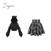 Ingvn - Gothic Lolita skirt female S-XL multi-size autumn and winter high waist lace-up short check wool skirt mini ballet skirt