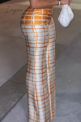 Ingvn - Gold Elegant Print Patchwork Plus Size